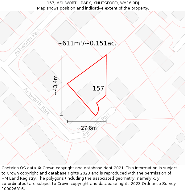 157, ASHWORTH PARK, KNUTSFORD, WA16 9DJ: Plot and title map