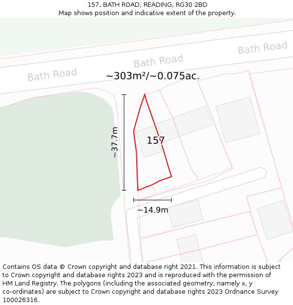 157, BATH ROAD, READING, RG30 2BD: Plot and title map