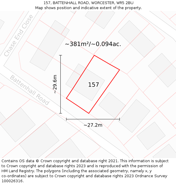 157, BATTENHALL ROAD, WORCESTER, WR5 2BU: Plot and title map