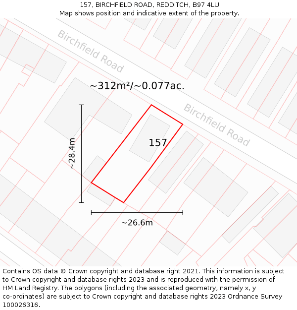 157, BIRCHFIELD ROAD, REDDITCH, B97 4LU: Plot and title map