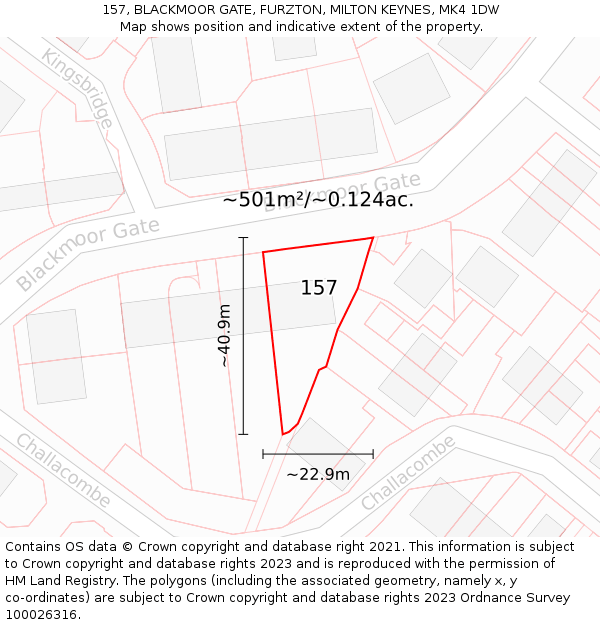 157, BLACKMOOR GATE, FURZTON, MILTON KEYNES, MK4 1DW: Plot and title map