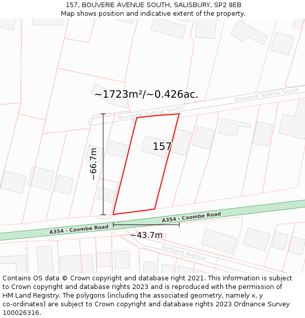 157, BOUVERIE AVENUE SOUTH, SALISBURY, SP2 8EB: Plot and title map