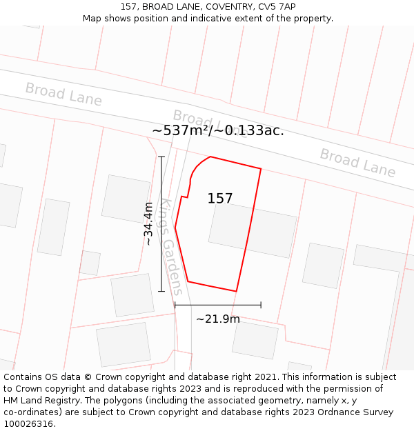 157, BROAD LANE, COVENTRY, CV5 7AP: Plot and title map