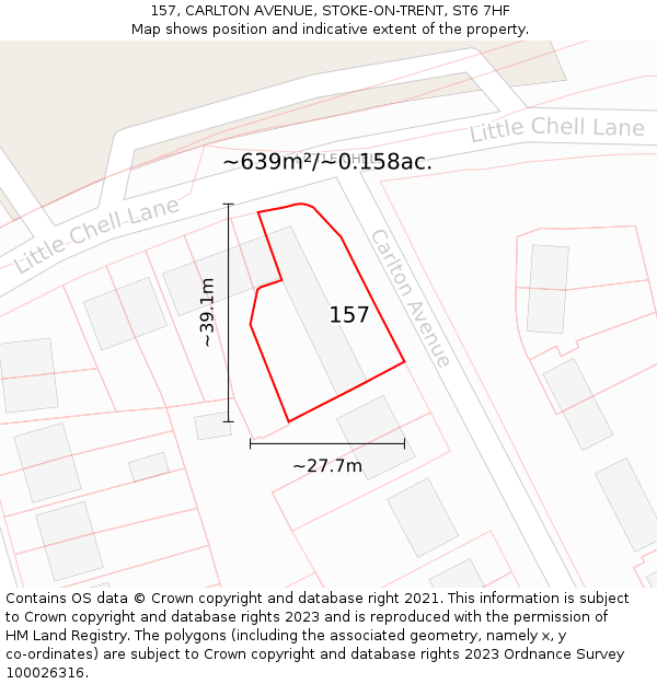 157, CARLTON AVENUE, STOKE-ON-TRENT, ST6 7HF: Plot and title map