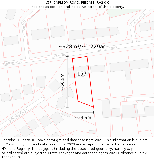 157, CARLTON ROAD, REIGATE, RH2 0JG: Plot and title map