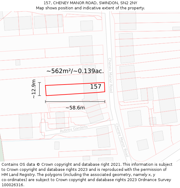 157, CHENEY MANOR ROAD, SWINDON, SN2 2NY: Plot and title map