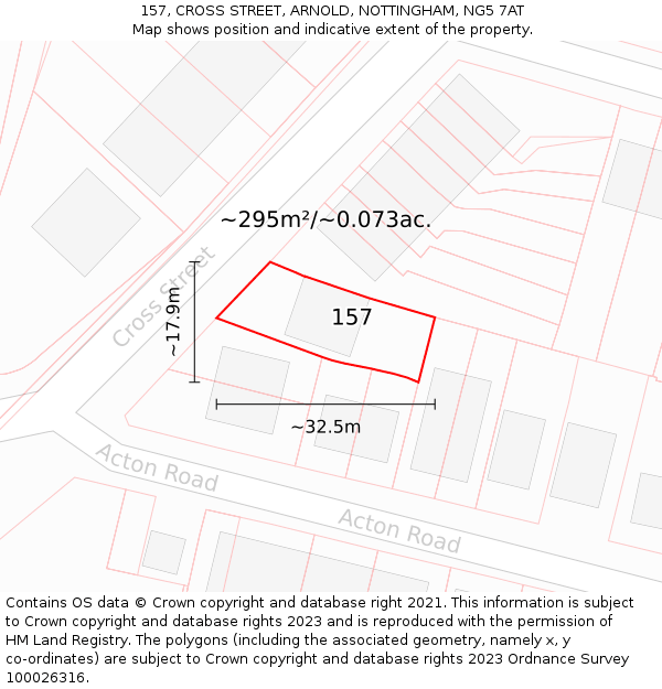 157, CROSS STREET, ARNOLD, NOTTINGHAM, NG5 7AT: Plot and title map