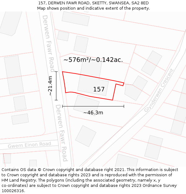 157, DERWEN FAWR ROAD, SKETTY, SWANSEA, SA2 8ED: Plot and title map