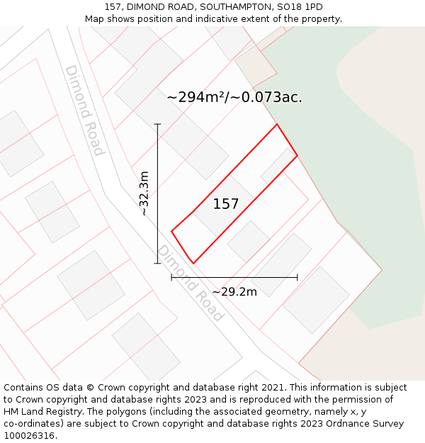 157, DIMOND ROAD, SOUTHAMPTON, SO18 1PD: Plot and title map