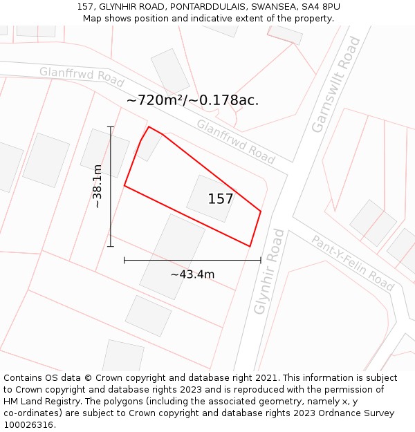 157, GLYNHIR ROAD, PONTARDDULAIS, SWANSEA, SA4 8PU: Plot and title map