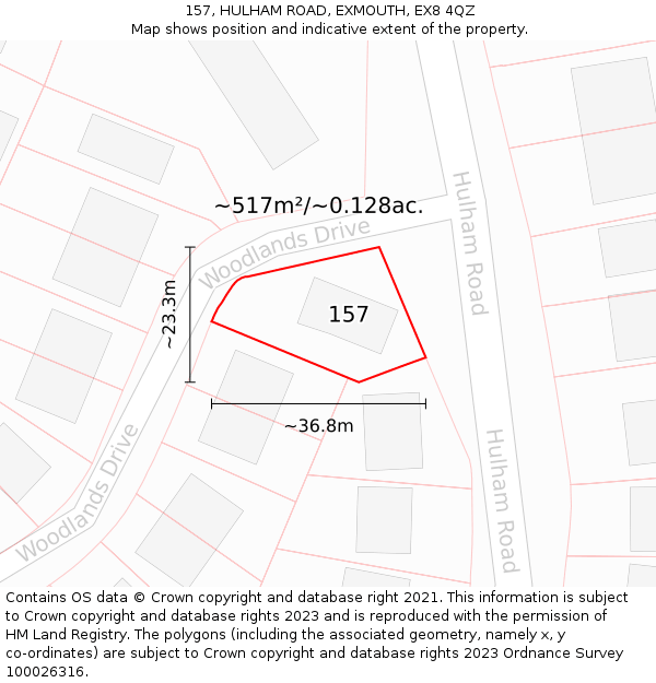 157, HULHAM ROAD, EXMOUTH, EX8 4QZ: Plot and title map