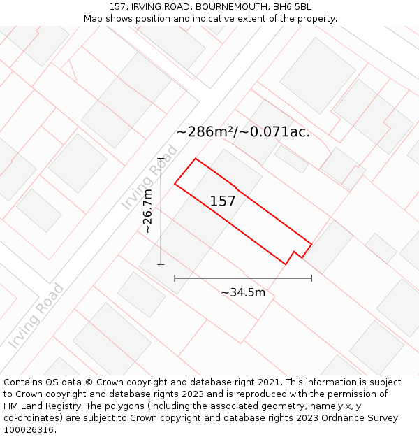 157, IRVING ROAD, BOURNEMOUTH, BH6 5BL: Plot and title map