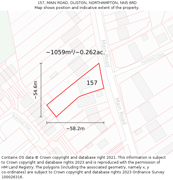 157, MAIN ROAD, DUSTON, NORTHAMPTON, NN5 6RD: Plot and title map