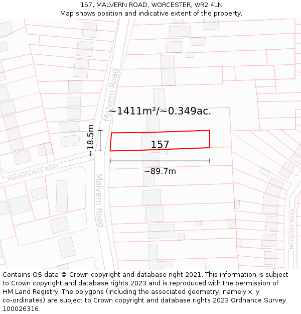 157, MALVERN ROAD, WORCESTER, WR2 4LN: Plot and title map