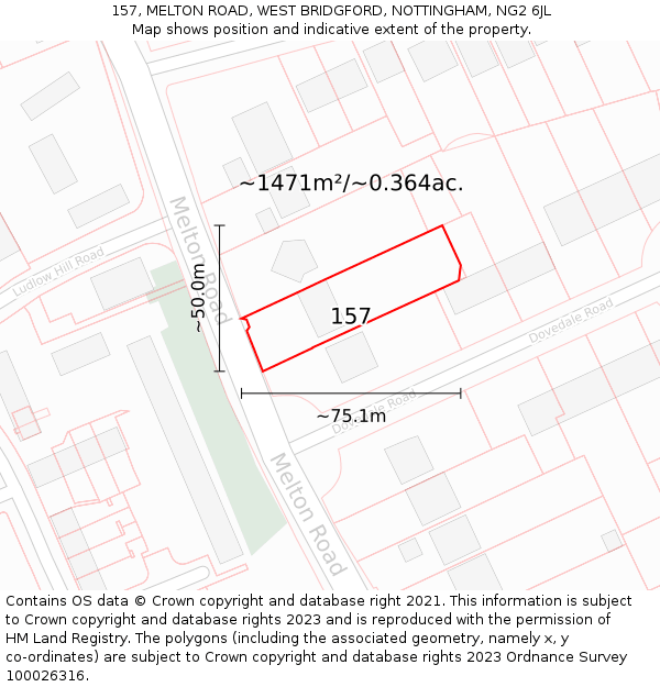 157, MELTON ROAD, WEST BRIDGFORD, NOTTINGHAM, NG2 6JL: Plot and title map