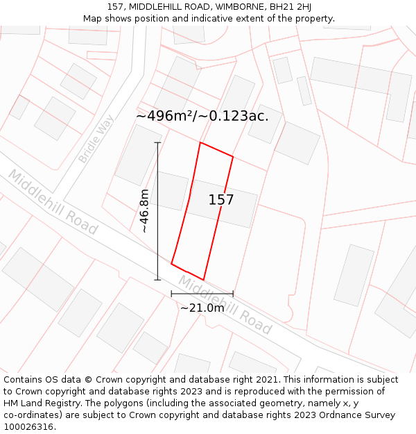 157, MIDDLEHILL ROAD, WIMBORNE, BH21 2HJ: Plot and title map