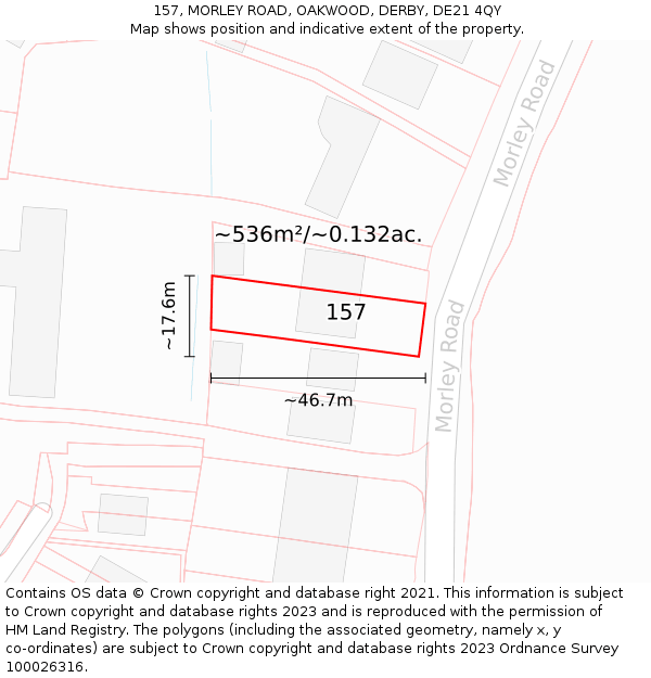 157, MORLEY ROAD, OAKWOOD, DERBY, DE21 4QY: Plot and title map