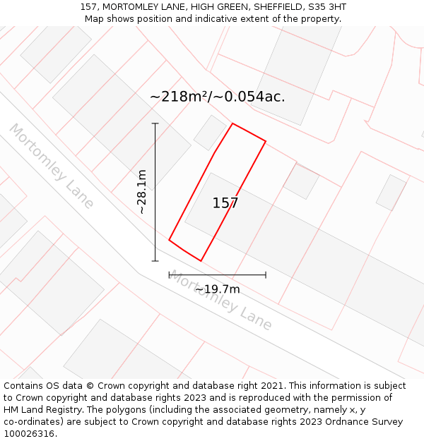 157, MORTOMLEY LANE, HIGH GREEN, SHEFFIELD, S35 3HT: Plot and title map