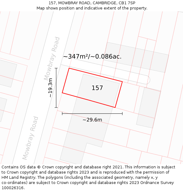 157, MOWBRAY ROAD, CAMBRIDGE, CB1 7SP: Plot and title map