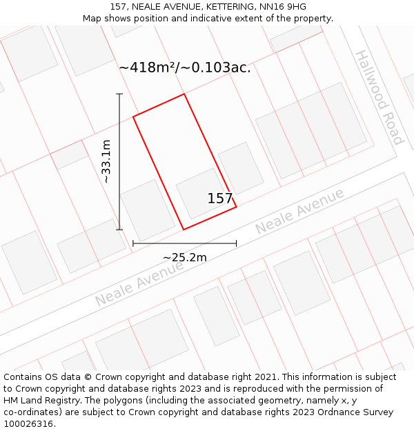 157, NEALE AVENUE, KETTERING, NN16 9HG: Plot and title map