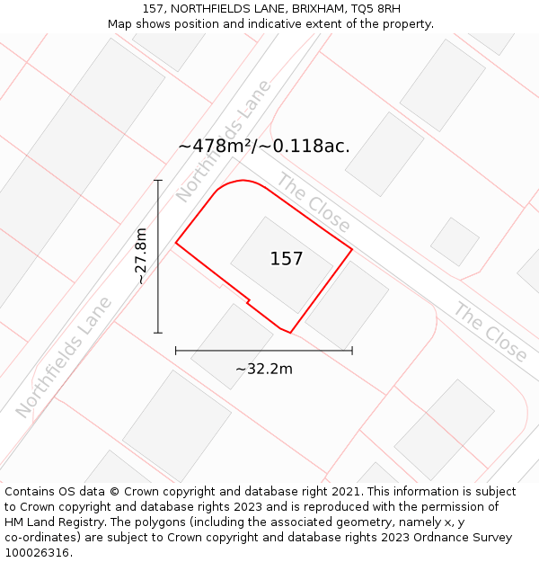 157, NORTHFIELDS LANE, BRIXHAM, TQ5 8RH: Plot and title map