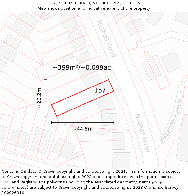 157, NUTHALL ROAD, NOTTINGHAM, NG8 5BN: Plot and title map