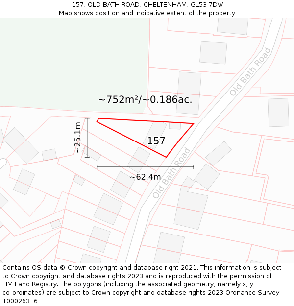 157, OLD BATH ROAD, CHELTENHAM, GL53 7DW: Plot and title map