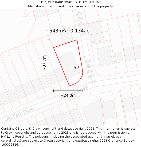 157, OLD PARK ROAD, DUDLEY, DY1 3NE: Plot and title map