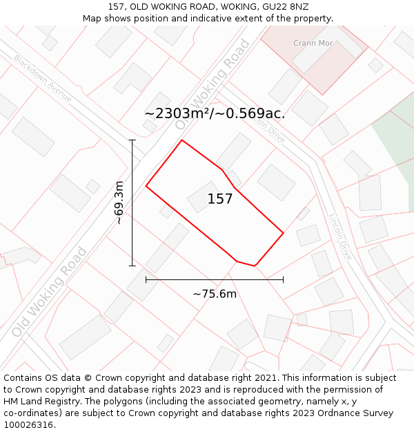 157, OLD WOKING ROAD, WOKING, GU22 8NZ: Plot and title map