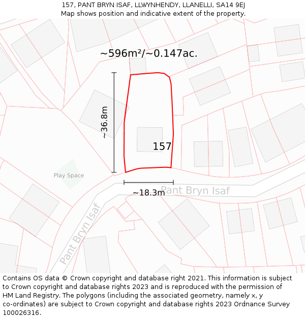 157, PANT BRYN ISAF, LLWYNHENDY, LLANELLI, SA14 9EJ: Plot and title map