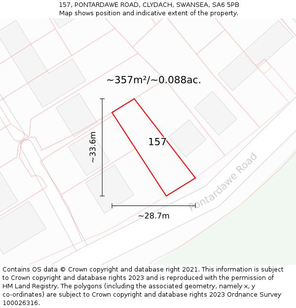 157, PONTARDAWE ROAD, CLYDACH, SWANSEA, SA6 5PB: Plot and title map