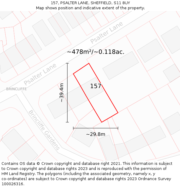 157, PSALTER LANE, SHEFFIELD, S11 8UY: Plot and title map