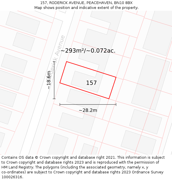 157, RODERICK AVENUE, PEACEHAVEN, BN10 8BX: Plot and title map