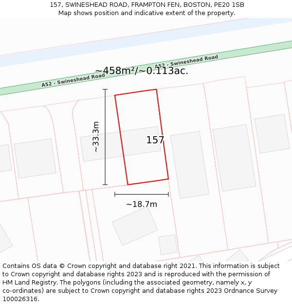 157, SWINESHEAD ROAD, FRAMPTON FEN, BOSTON, PE20 1SB: Plot and title map