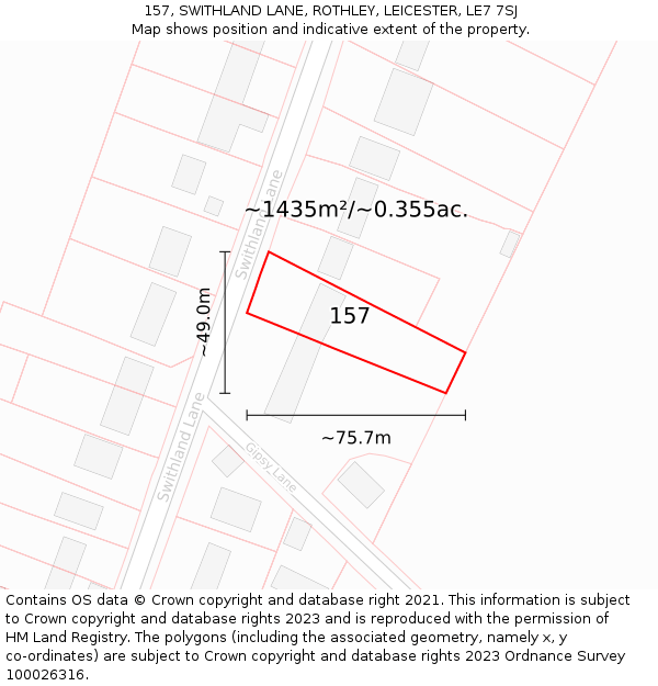 157, SWITHLAND LANE, ROTHLEY, LEICESTER, LE7 7SJ: Plot and title map