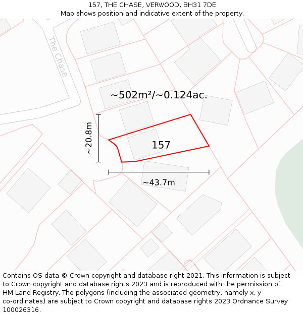 157, THE CHASE, VERWOOD, BH31 7DE: Plot and title map