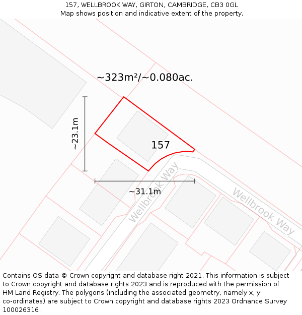 157, WELLBROOK WAY, GIRTON, CAMBRIDGE, CB3 0GL: Plot and title map