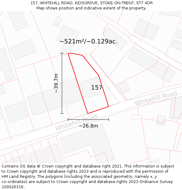 157, WHITEHILL ROAD, KIDSGROVE, STOKE-ON-TRENT, ST7 4DR: Plot and title map