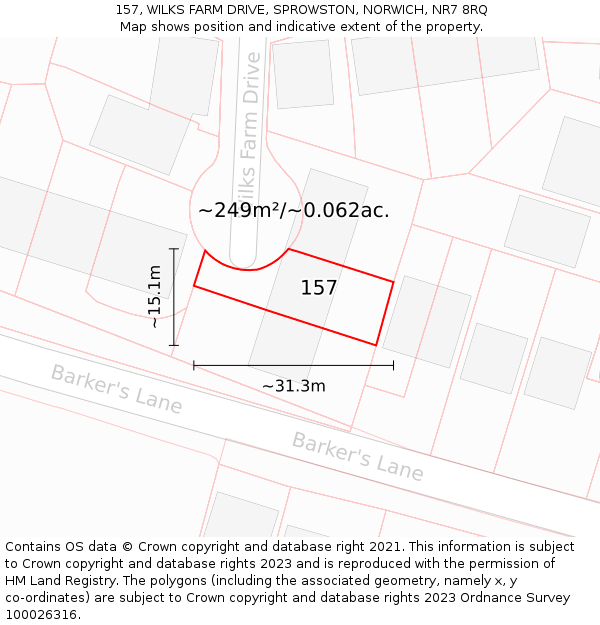 157, WILKS FARM DRIVE, SPROWSTON, NORWICH, NR7 8RQ: Plot and title map