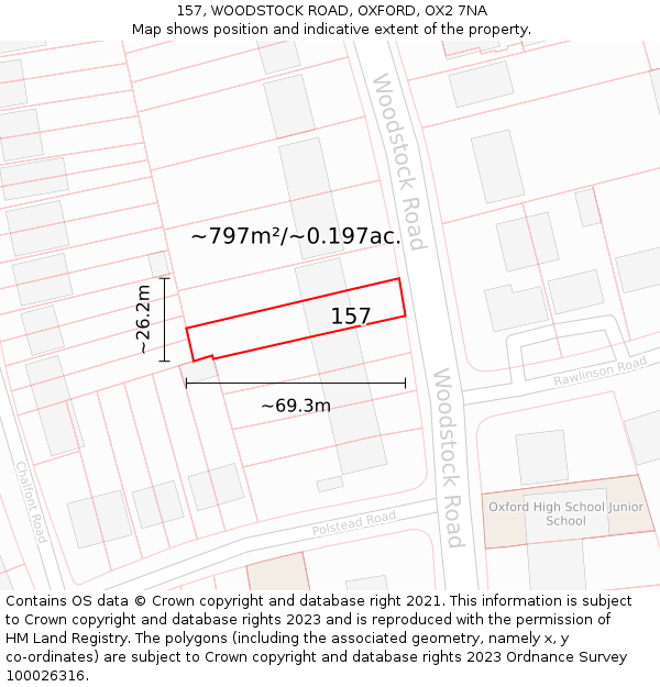 157, WOODSTOCK ROAD, OXFORD, OX2 7NA: Plot and title map