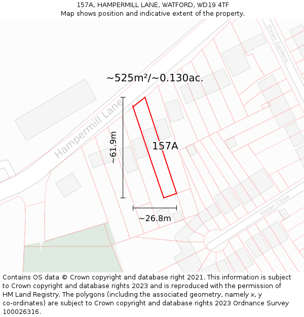 157A, HAMPERMILL LANE, WATFORD, WD19 4TF: Plot and title map