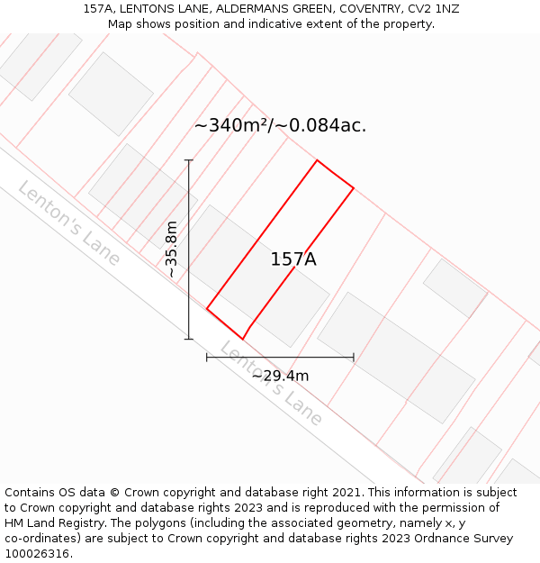 157A, LENTONS LANE, ALDERMANS GREEN, COVENTRY, CV2 1NZ: Plot and title map