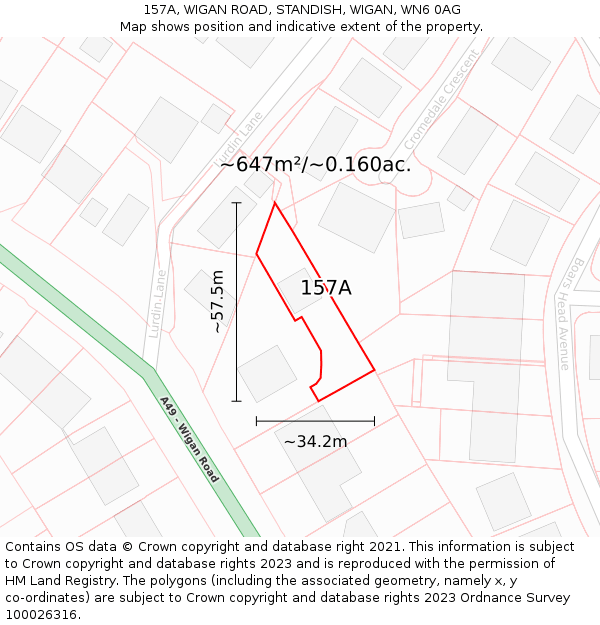 157A, WIGAN ROAD, STANDISH, WIGAN, WN6 0AG: Plot and title map