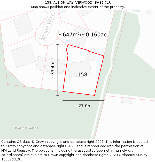 158, ALBION WAY, VERWOOD, BH31 7LR: Plot and title map