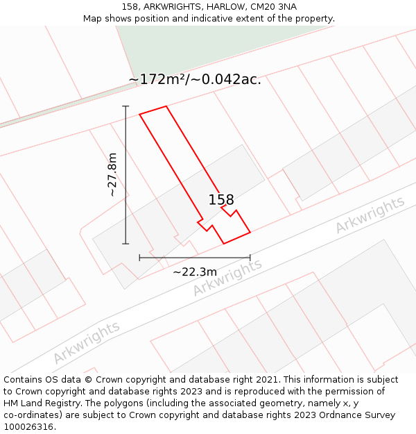 158, ARKWRIGHTS, HARLOW, CM20 3NA: Plot and title map