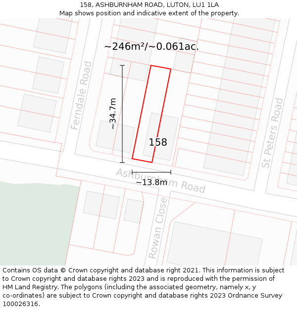 158, ASHBURNHAM ROAD, LUTON, LU1 1LA: Plot and title map