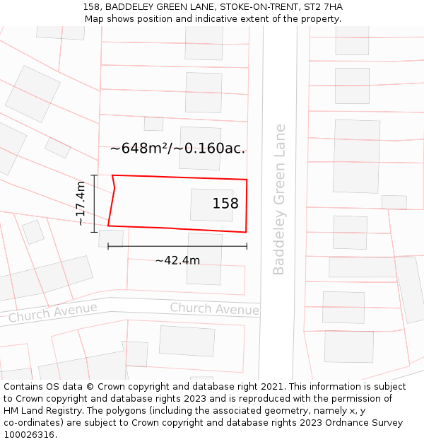 158, BADDELEY GREEN LANE, STOKE-ON-TRENT, ST2 7HA: Plot and title map