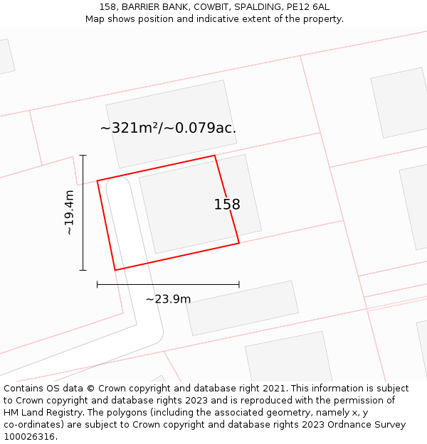 158, BARRIER BANK, COWBIT, SPALDING, PE12 6AL: Plot and title map