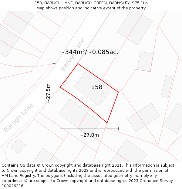 158, BARUGH LANE, BARUGH GREEN, BARNSLEY, S75 1LN: Plot and title map