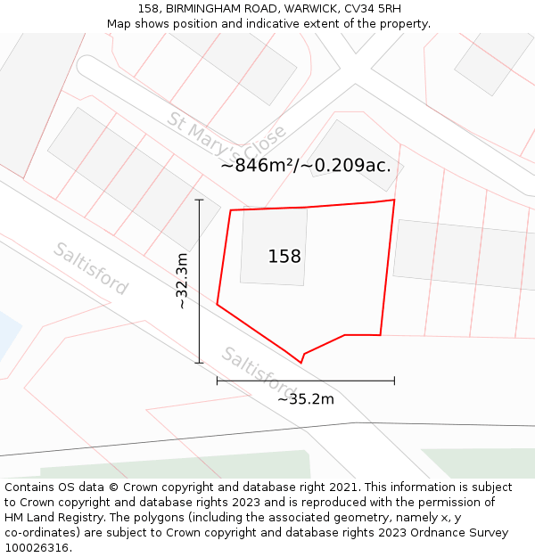 158, BIRMINGHAM ROAD, WARWICK, CV34 5RH: Plot and title map